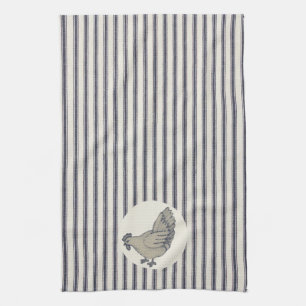 Poulet vintage et serviette de cuisine rayée de