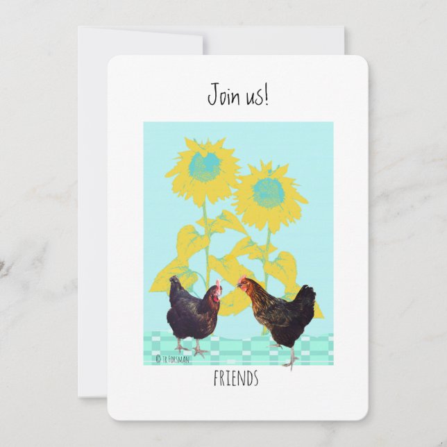 Poulets avec des tournesols d'art invitation (Devant)