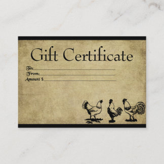 Poulets Barnyard - Cartes de Certificat Cadeau Pri