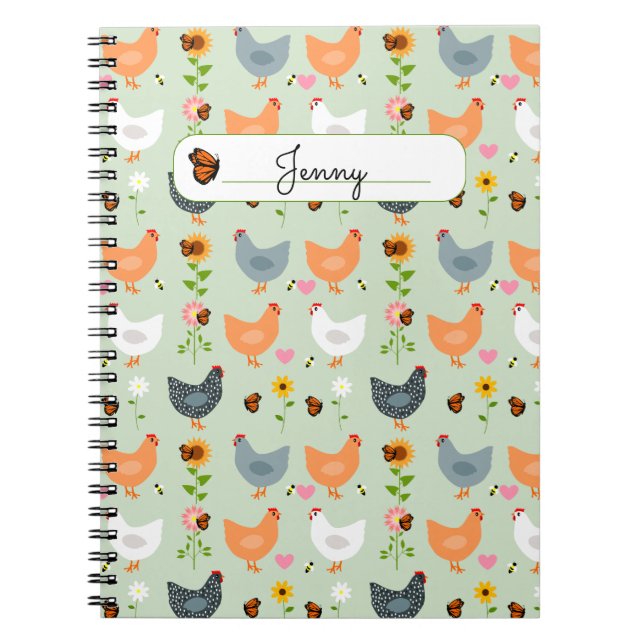 Poulets dans les fleurs Carnet personnalisé (Devant)