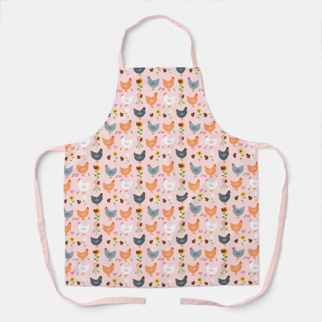 Poulets dans les fleurs rose tablier (Recto)