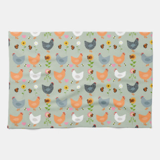 Poulets dans les fleurs Serviette de cuisine