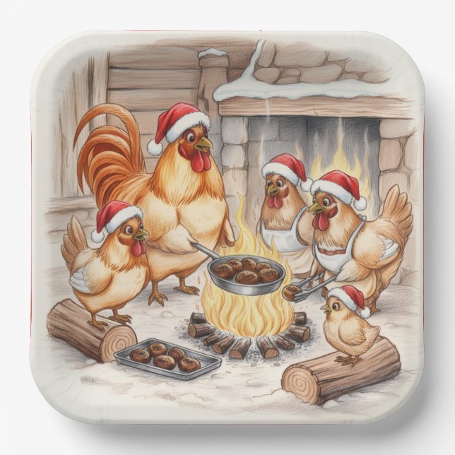 Poulets de Noël rôtissant des châtaignes, assiette (Recto)