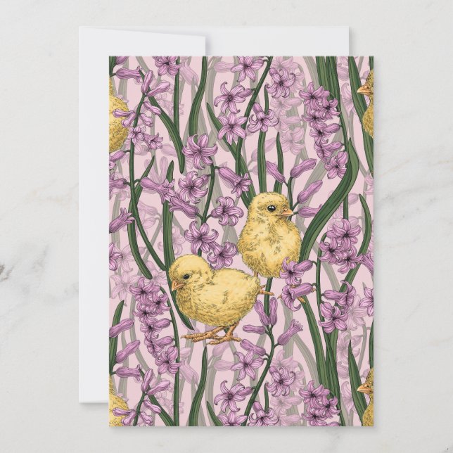 Poulets et hyacinthes roses (Devant)