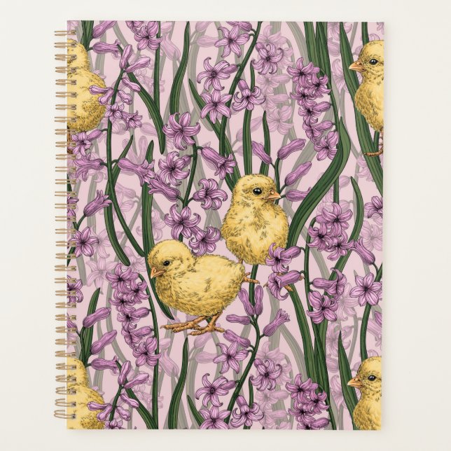 Poulets et hyacinthes roses (Devant)