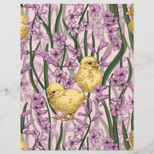 Poulets et hyacinthes roses (Devant)