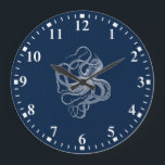 poulpe blanche sur grande horloge bleu foncé<br><div class="desc">poulpe blanche sur un arrière - plan bleu foncé. Design simple et élégant. Correspondance de chiffres blancs.</div>