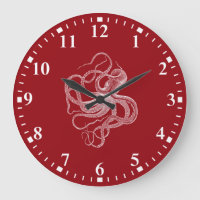 poulpe blanche sur une grande horloge rouge foncé