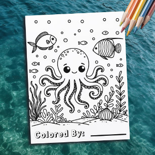 poulpe et poisson mignons Page de coloriage de l