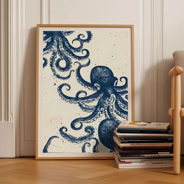 Poulpe Impression Linogravure Affiche Vintage Rétr (Créateur téléchargé)