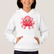 Poulpe mignon Kawaii tenant un cœur