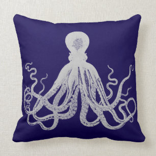 Poulpe vintage sur le coussin bleu