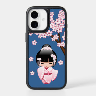 Poupée blanche Kimono Kokeshi - Cute Geisha Blue