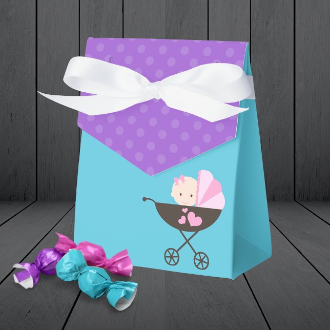 Poupée Bleue turquoise Traiter Ballotins cadeaux (Teal Blue and Purple Polka Dot Baby Doll Birthday Party Favor Boxes)