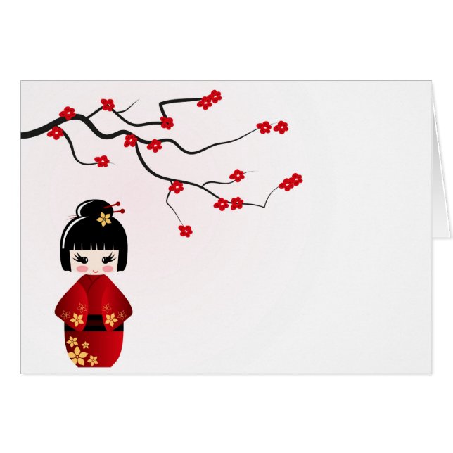 Poupée de Kokeshi sous la branche de Sakura (Devant horizontal)