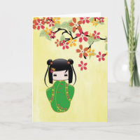 Poupée de Sakura Kokeshi, carte de voeux