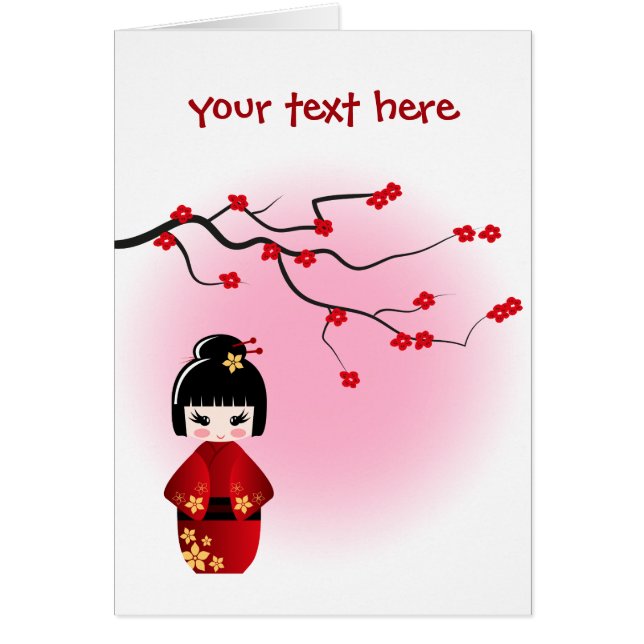 Poupée japonaise de kokeshi aux fleurs de Sakura (Devant)