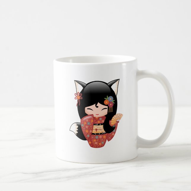 Poupée Kitsune Kokeshi - Black Fox Girl Coffee Mug (Droite)