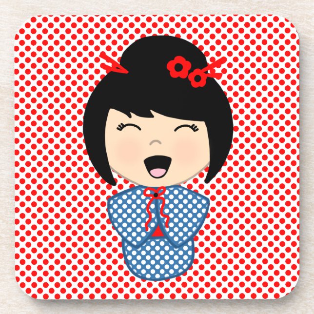 Poupée Kokeshi 1 dessous de verre avec dos de lièg (Devant)