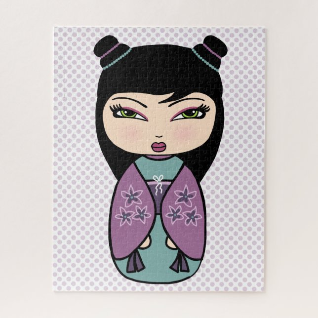 Poupée Kokeshi Violet Puzzle (Vertical)