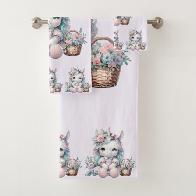 Poupée Licorne Kawaii Pastel avec Panier de Fleurs (En situation)