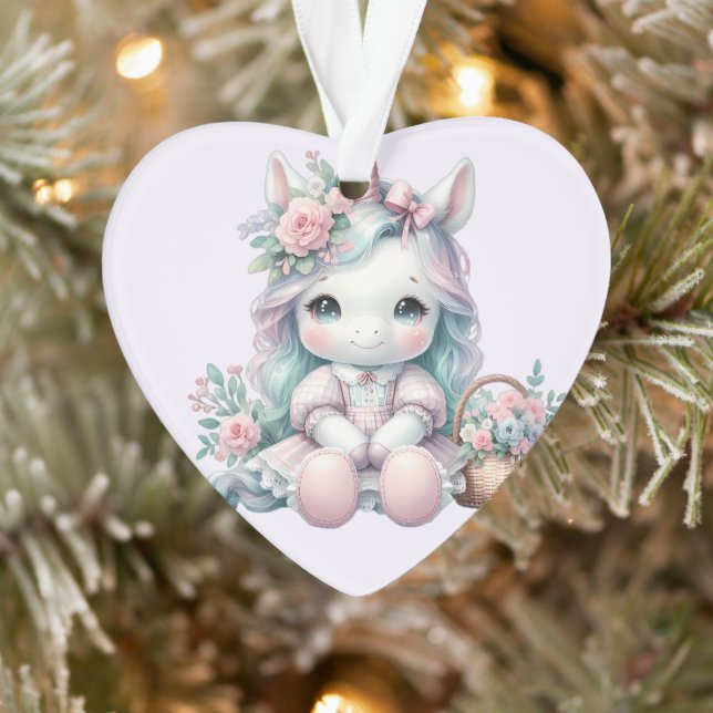 Poupée Licorne Kawaii Pastel avec Panier de Fleurs (Arbre)
