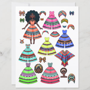 Poupée noire africaine en papier avec vêtements