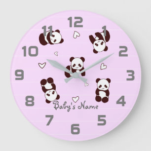 Poupée Panda Coeur Nursery Décor Mur Horloge