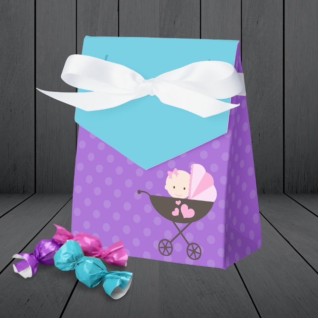 Poupée pourpre Traiter Ballotins cadeaux (Teal Blue and Purple Polka Dot Baby Doll Birthday Party Favor Boxes)