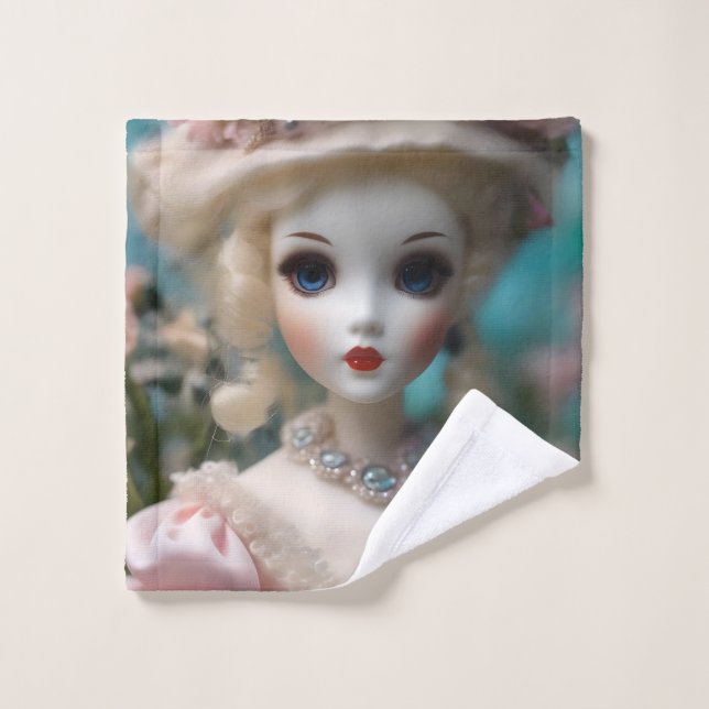 Poupée Vintage bleue, (Gant de toilette)