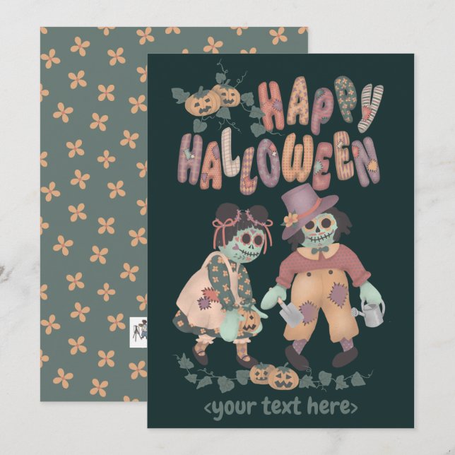 Poupées chiffonnées zombies Halloween (2) - Carte  (Devant / Derrière)