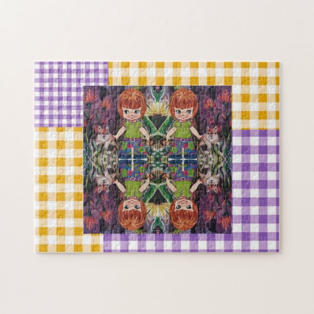 Poupées de papier dans le puzzle plaid (Horizontal)
