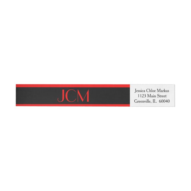 Pour Adresse De Retour Monogramme rouge bande / noir sur blanc (Individuel)
