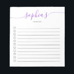 Pour Afficher Le Bloc-Notes Purple Script Chic<br><div class="desc">Liste de choses à faire simple avec votre nom et script chic.</div>