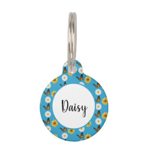 Pour Animaux Daisy Floral sur Médaillon Rond Aqua Blue
