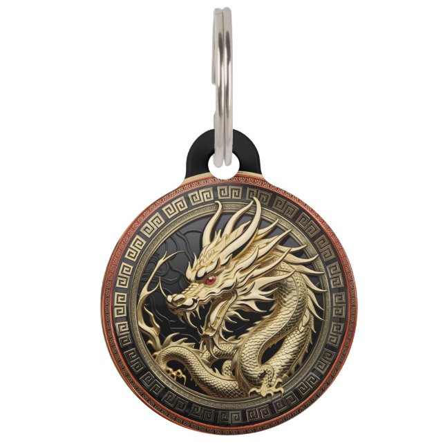 Pour Animaux Médaillon de dragon sacré oriental en or (Devant)