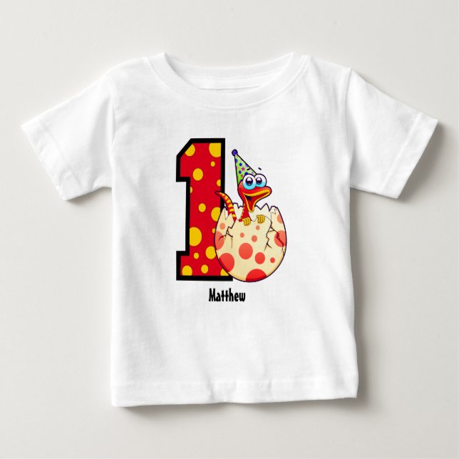 Pour Bébé 1er Anniversaire Dino Egg Custom Baby T-shirt (Devant)