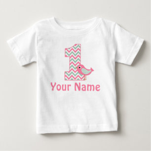 Pour Bébé 1er Anniversaire Pink Green Bird T-shirt personnal