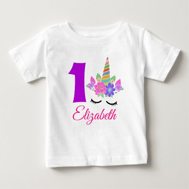 Pour Bébé 1er Anniversaire Unicorn Theme Baby T-shirt (Devant)