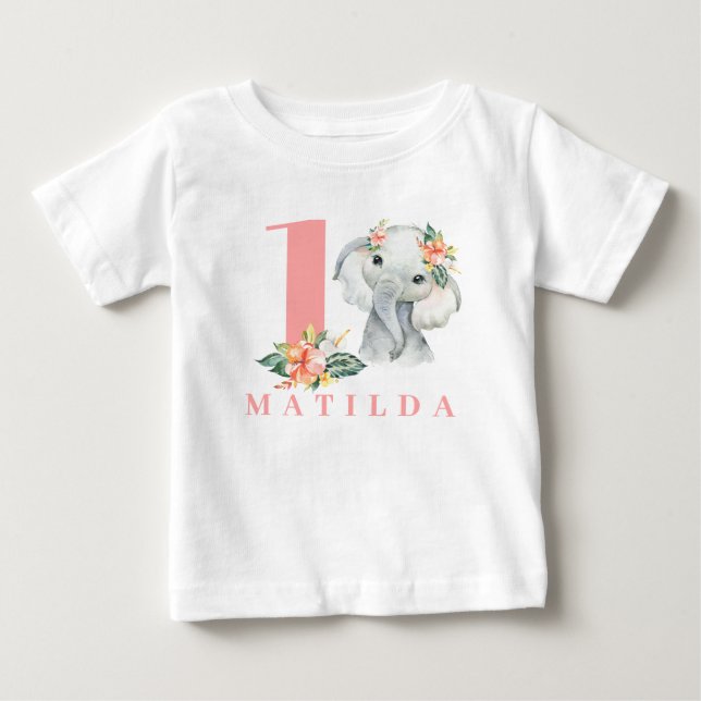 Pour Bébé 1er t-shirt d'anniversaire d'éléphant (Devant)
