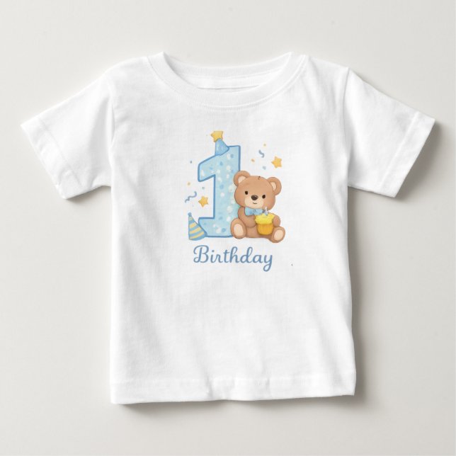 Pour Bébé 1st Birthday Bear Toddler T-Shirt – Cute Blue Bear (Devant)