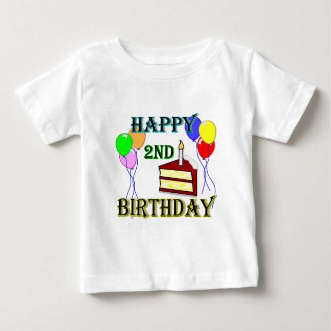Pour Bébé 2ème T-shirt heureux d'anniversaire avec le gâteau (Devant)