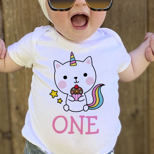 Pour Bébé Baby Girl 1er Anniversaire Un chat Unicorn T-shirt (Créateur téléchargé)