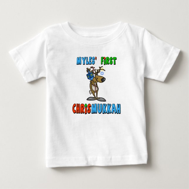 Pour Bébé Baby's First Chrismukkah Custom Name T-Shirt (Devant)