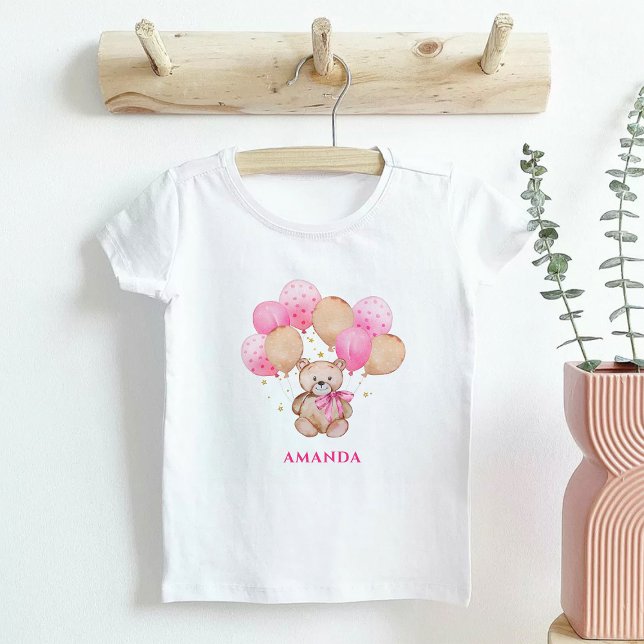 Pour Bébé Ballons roses ours en peluche Baby T-shirt (Créateur téléchargé)