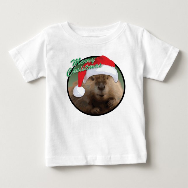 Pour Bébé Beaver de Noël - T-shirt Baby Fine Jersey (Devant)