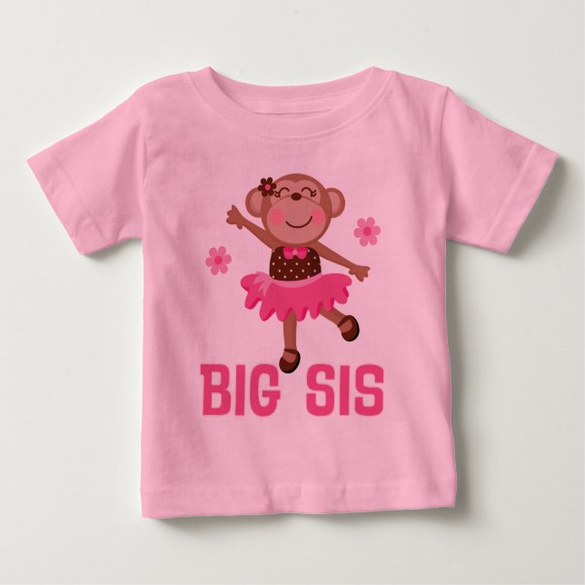 Pour Bébé Big Sis Ballerina Monkeys Girls Ruffle T-shirt (Devant)