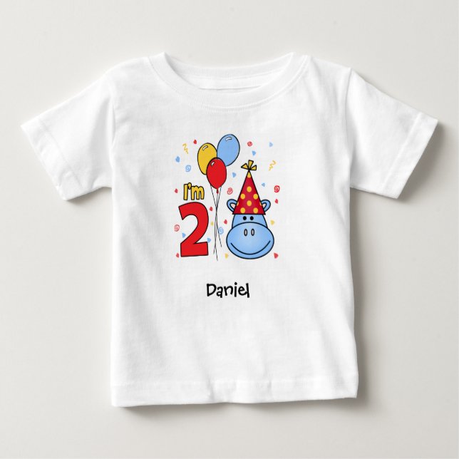 Pour Bébé Blue Hippo Face 2e anniversaire Baby T-shirt (Devant)