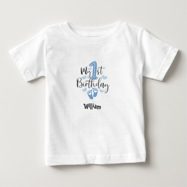 Pour Bébé Blue Little Steps First Birthday Baby T-Shirt (Devant)