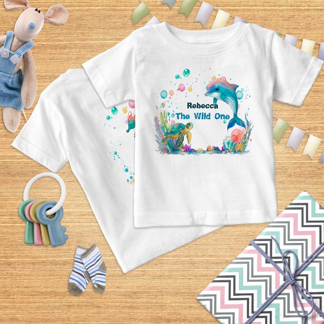 Pour Bébé Blue Wild One, Oceanic Adventure party T-shirt (Créateur téléchargé)